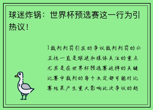球迷炸锅：世界杯预选赛这一行为引热议！