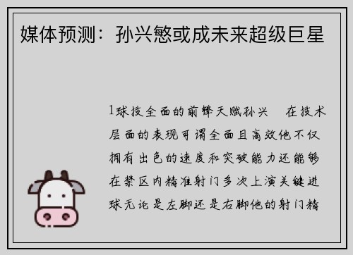 媒体预测：孙兴慜或成未来超级巨星